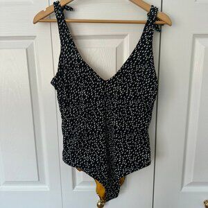 Far West Women's One Piece Swim Suit Black Print M BNWT